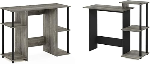 Miniatura 1 de Furinno Jaya - Escritorio de estudio para computadora, roble francés grisnegro y eficiente para el hogar, con estantes cuadrados, roble francés