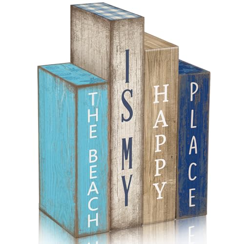 Lineshading 4 Pcs Summer Table Decoration Wooden Book Coastal Beach