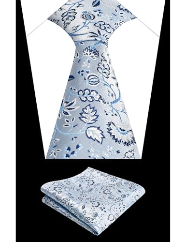 Image of Alizeal Mens 3.15inches Leaf Flower Pattern Tie Set | Floral Pattern Pocket Square Perfect for Fall Winter Business and Holiday Events