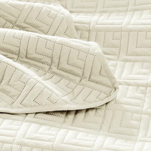 Image of VAS COLLECTIONS 100% Cotton Ultrasonic Quilted King Bedspread Set, 280 TC Soft Lightweight Stitch-Free Coverlet, 90x100 Inches, with 2 Pillow Covers (Beige)