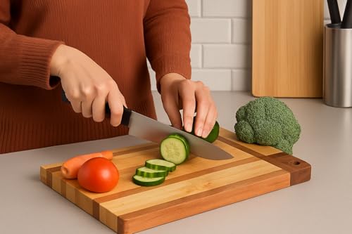 Image of HS HINDUSTANI SAUDAGAR Slicewood Wooden Chopping Board for Kitchen & Dining, Cutting Board for Vegetables Fruit Cheese Salad Serving Pizza Tray Ideal for Home Decor and Gift for mom & Wife.