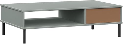 Miniatura 8 de Grey Solid Pine Wood Coffee Table, 21.7x39.4x11.4 in Metal Low Living Room Table with Storage Drawer, Industrial Style Mesa de Centro para Sala