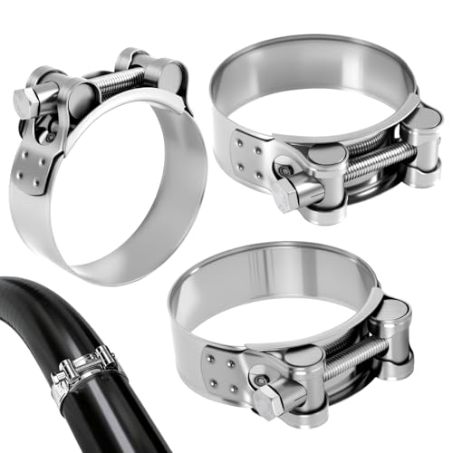 3PCS Collier Echappement 60-63mm, Acier Inoxydable 304, Collier de Serrage pour Échappement Moto, Tuyau d'Échappement, Ventilation et Raccords Tubulaires, Accessoires de Tuyaux D'échappement