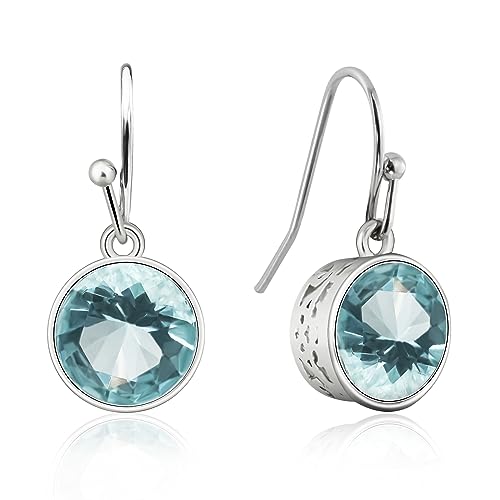 Image of Silver Aquamarine Dangle Earrings for Women Blue Birthstone Earrings Crystal Drop Earrings Hypoallergenic Handmade Jewellery for Gifts