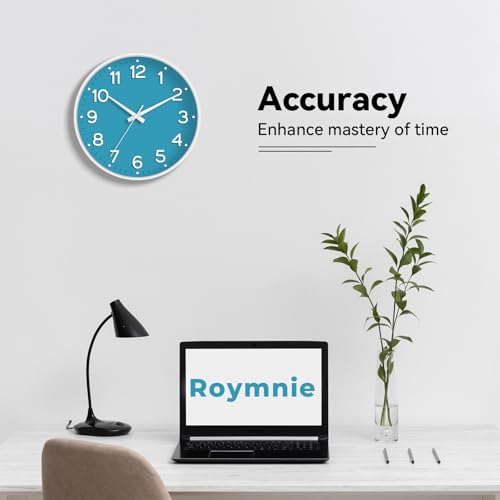 Image of Roymnie Wall Clock, Silent Wall Clocks Battery Operated 8 Inch-Modern Non Ticking Analog Clock Decorative for Kitchen Office Bathroom Bedroom(Blue)