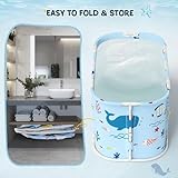 Faltbare Badewanne für Dusche, 92L x57W x 56H cm, freistehende Badewanne mit Sitz, Warmwasserdusche, Eisbad, Sauna, Massagewanne, tragbares Eisbad für Erwachsene (hellblau Ozean-Stil)
