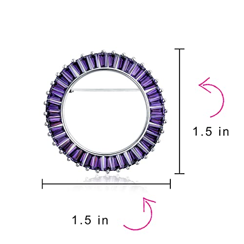 Circle Of Life Baguette Cut Cz Scarf Brooch Pin For Women 6Ct Simulated Amethyst Cubic Zirconia Silver Plated 1.5 Diameter #TOP3
