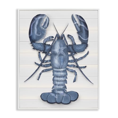 Detailed Blue Lobster Starfish Botanical, 24 x 30 Inch Framed Giclée Print