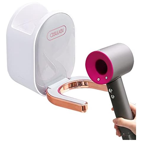 Ailelan Hair Dryer Holder, Hairdryer Holder Station Wall Mounted Hair Dryer Rack Without Drilling, Self-Adhesive Hair Dryer Stand Hair Styling Care Tool Organizer for Hair Dryer & Sundries Storage Cover