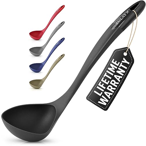 Zulay Soup Ladle Spoon with Comfortable Grip – Cooking and Serving Spoon for Soup, Chili, Gravy, Salad Dressing & Pancake Batter – Large Nylon Scoop & Ladle Spoon Great for Canning and Pouring