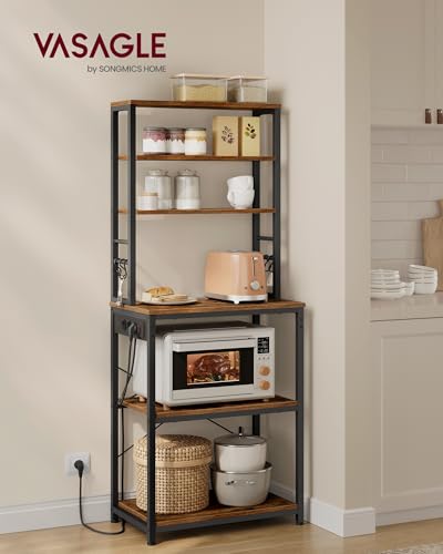 Miniatura 2 de Vasagle Estantería De Cocina Con Enchufes, Estantería De Pie Para Cocina, Estantería Para Microondas, 6 Estantes Y 6 Ganchos, Marco De Acero, 40 X 60 X 167 Cm, Marrón Rústico Y Negro Tinta Kks124k01