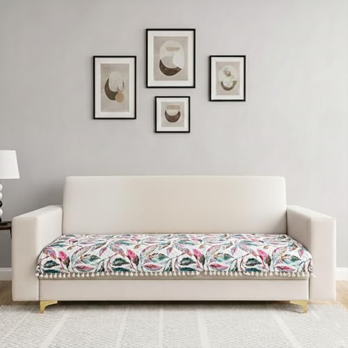 Image of Homerz Premium Printed Quilted Velvet Sofa Slip Cover Protector with Tassels, Sofa Mat, Exact Size, Antislip Cover (Multileaf, 2 Seater, Half)