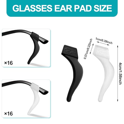 Qufiiry 16 Paar Brille Antirutsch, Universal-Ohrbügel-Haken, Brillenbügel Überzug Ohr, Gummi Rutschstopp Brillenhalter für Brillen, Sonnenbrillen, Lesebrille