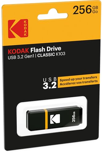 KODAK K100   Memoria USB 3.1 de 256 GB, Transferencia ultrarrápida, compatibilidad Universal, diseño Compacto y Duradero, Color Negro