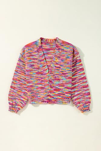 Women's Pink Confetti Drop Shoulder Open Front Cardigan3