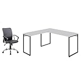 Conjunto de Mesa Kuadra Ii Branca 150 cm com Cadeira de Escritório Diretor Giratória Oslo Preta