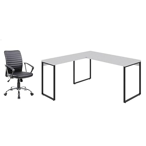 Conjunto de Mesa Kuadra Ii Branca 150 cm com Cadeira de Escritório Diretor Giratória Oslo Preta