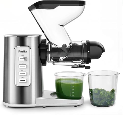 Fretta Estrattore di Succo a Freddo Lento, Professionale in Acciaio Inossidabile per Frutta e Verdura,Facile da Pulire,Estrattore con Motore DC Silenzioso，Alta resa di succo，Senza BPA