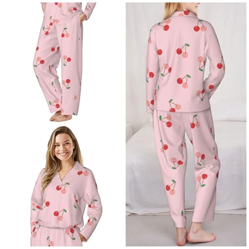 Image of Women'S Long Sleeve Pajama Set Soft Loungewear Button-Down Top & Elastic Waist Pants S- 2XL