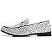 COSIDRAM Men's Glitter Dress Shoes Metallic Sequins Tuxedo Luxury Gold Buckle Loafers Slip-on Wedding Party Shoes Silver 9.5