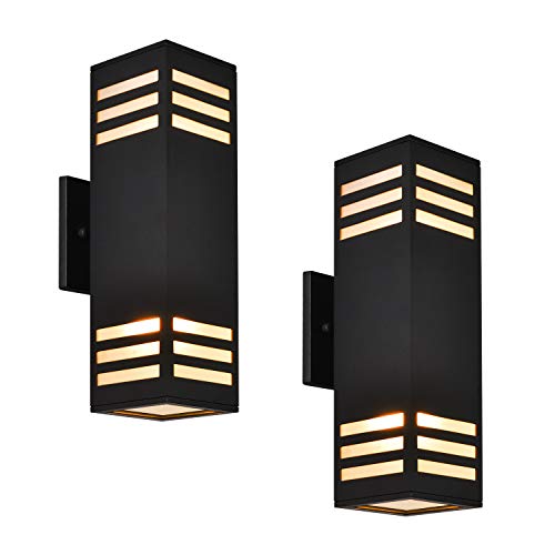 Modern Outdoor Wall Lights, 2 Pack Aluminum Outdoor Lights for House, Black Outdoor Light Fixture, Porch Lights Outdoor Wall Sconce with Tempered Glass, ETL Listed, Naturous