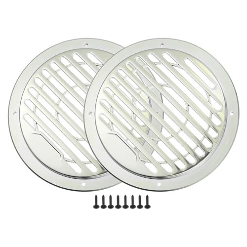 ACROPIX ユニバーサル4.5インチカースピーカーグリルカバー ラウンド4.5インチオーディオスピーカーサブウーファーガードプロテクターケース マウンティングスクリュー付き ABSシルバートーン - 2個セット