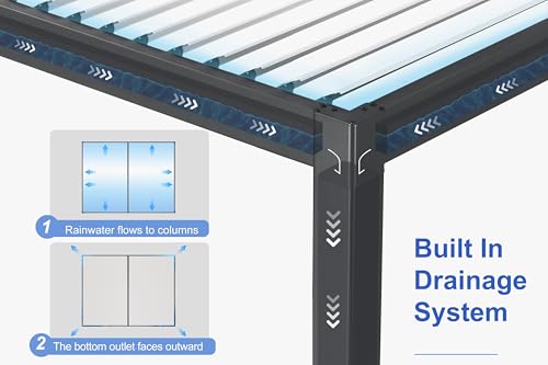 PURPLE LEAF Louvered Pergola 10' x 12' Outdoor Aluminum Pergola with White Adjustable Rainproof Roof Grey Frame Hardtop Gazebo for Patio Deck Garden - Image 5