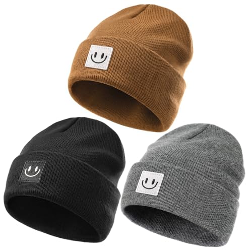 FURTALK 3 Pack Toddler Kids Beanie Baby Winter Hat Knit Boys Girls Kids Embroidered Warm Cap
