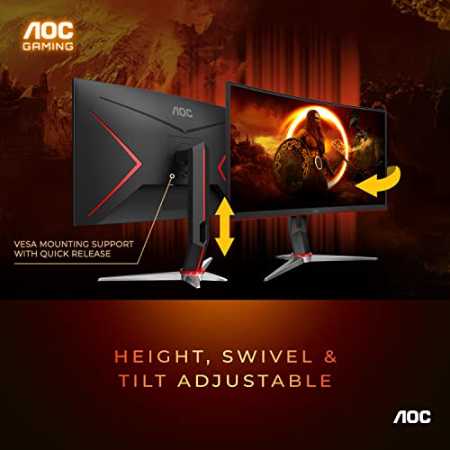 Aoc C27G2Z 27" Curved Frameless Ultra-Fast Gaming Monitor, Fhd 1080P, 0.5Ms 240Hz, Freesync, Hdmi/Dp/Vga, Height Adjustable, 3-Year Zero Dead Pixel Guarantee, Black, 27" Fhd Curved #TOP5