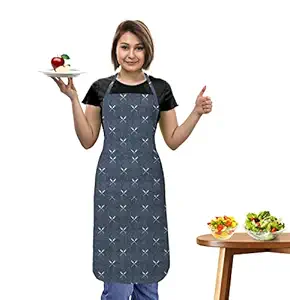 Oasis Home Collection Cotton Printed Free Size Apron with Big Center Pocket - Denim Paddle