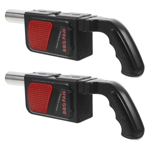 DEARMAMY Lot de 2 Souffleurs D'air Électriques pour Barbecue, Soufflets de Feu Portables en Acier Inoxydable, Alimentés par Piles Aa, Ventilateurs de Feu pour Camping, Pique-niques