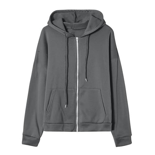 Zip Up Hoodie Women Oversized Comfort Colors Sweatshirt For Women Lightweight Trendy Zipper Jackets Fashion Hoodies & Sweatshirts Activewear Winter Jackets Abrigos De Mujer Workout Clothing Gray L