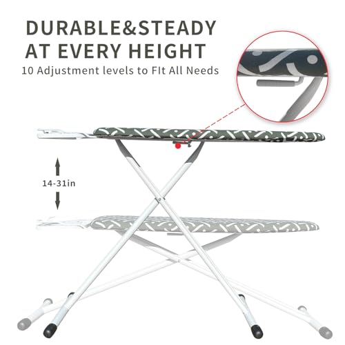 Slieton Ironing Board Portable Iron Board with Iron Rest, Heat & Scorch Resistant Fabric, Height Adjustable, Steel Frame 36" L x 13" W (White Frame) by slieton - Image 4