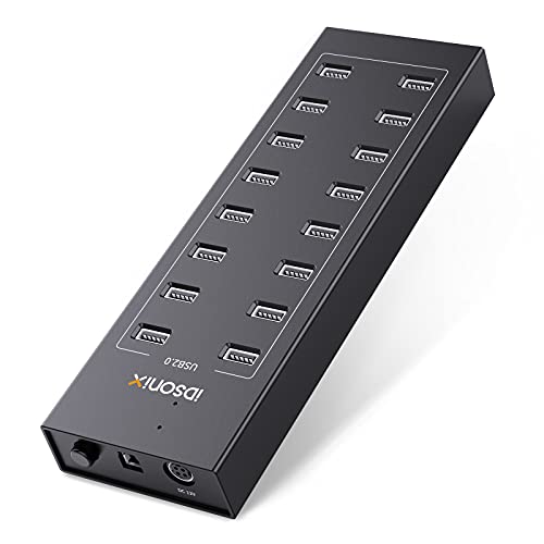 iDsonix Industrie-USB-Hub, 16 Port-USB-Hub mit 12V/6,5A Wandmontage USB 2.0 Splitter Power Adapter für PC, Desktop, Laptop, kompatibel mit HDD, SSD, etc Cover