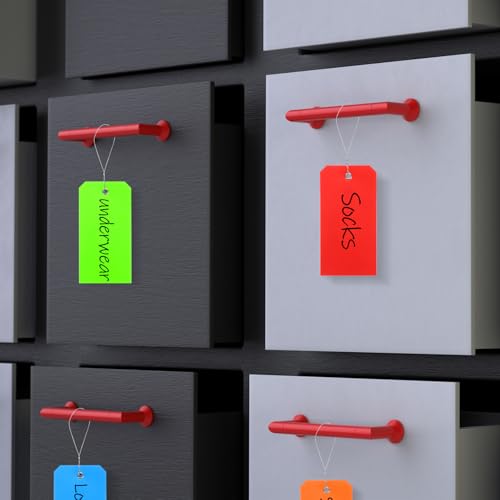 QUARKZMAN 100 Stück Markierungsetiketten mit Schnur, 6,3 x 3,1 Wasserdichte Anhängeetiketten aus rechteckigem Kunststoff mit Schreibfläche für Outdoor-Gepäckkleidung, Grün