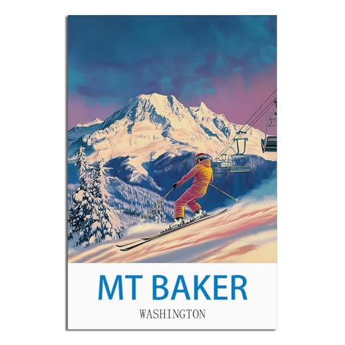 Poster Mt Baker Washington vintage de voyage 60x90 cm pour raviver vos souvenirs d'aventure