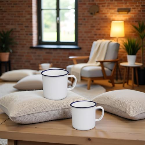 Tasses de camping en émail blanc incassables et réutilisables de 6 cm x2 - 6
