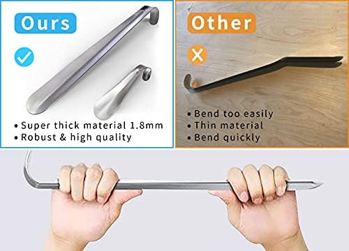 Moocuca 2 Pack Shoe Horn, 42 & 16 cm, Metal Shoehorn, Long Shoehorn, Stainless Steel Shoe Horn, Very Stable with Eyelet for Hanging, for All People