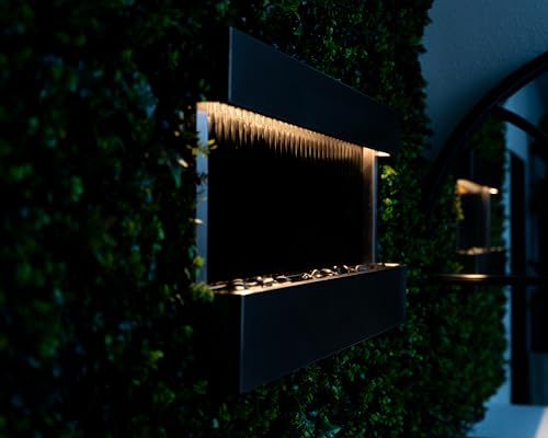 Image of 47 inch Indoor Wall-Mounted Waterfall Mirror Fountain with LED Lights & Smart Plug - Remote Control Water Feature, Modern Silver Decor with Rock Base by XBrand