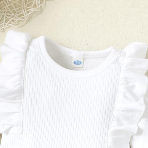 0-24M Infant Ribbed Romper Baby Girls Knit Ruffle Bodysuit Toddler Girl Solid Color Jumpsuit Holiday Shirt Tpos4