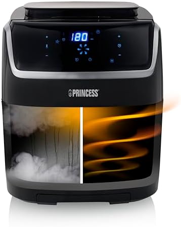Princess 182080 Oil Free Fryer & Steamer 2-in-1 Multifunction 6.5L Capacity Saves up to 62.2% Energy 8 Programs, Digital Touch Panel, PDF Recipe Book and Accessories Included