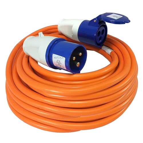 Heavy Duty Caravan Hook Up Cable, 50M Extension Lead Cable, 16 Amp Cable 240V Camping Extension Lead, High Visibility Orange - Perfect for Campervans & Motorhomes (50M)