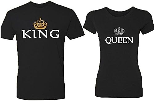 Matching Couple Shirts King and Queen Tshirts | His and Hers T Shirts (Men 3XL-Women 2XL, Black)