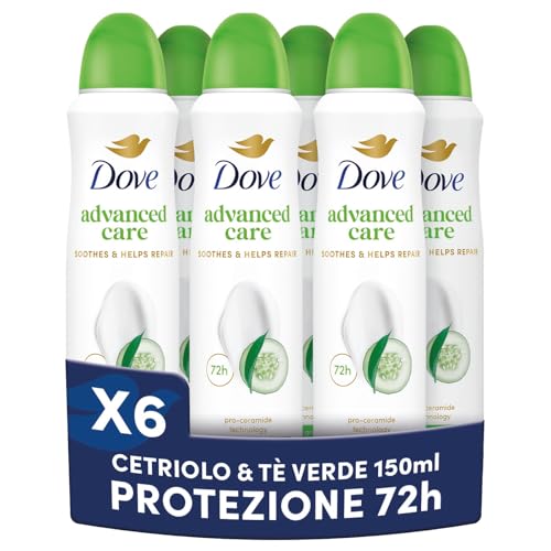 Dove Deodorante Spray Advanced Care Go Fresh Cetriolo Formula Idratante e Delicata, Pelle Asciutta Fino a 72 Ore, Deodorante Uomo e Donna, 6 Pezzi da 200ml