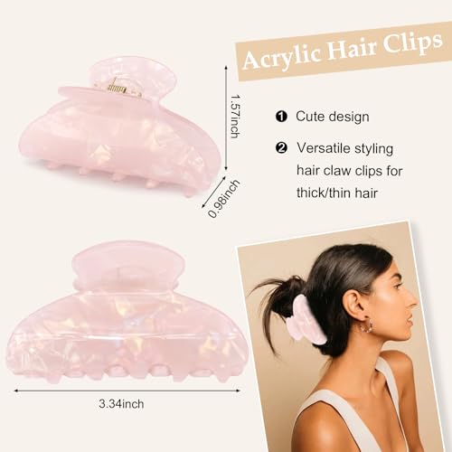 Vovii 4Pcs Acrylic Claw Clips for Women Hair Accessories, Medium Sized Cute Trendy Claw Clips with Iridescent Glitter for Thick Thin Hair (Beige, Green, Pink, Blue)