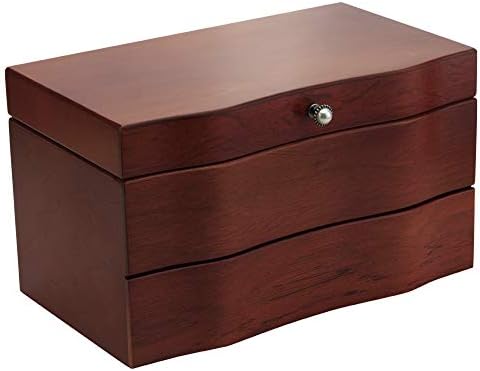 RR ROUND RICH DESIGN Solid Wood Jewelry Box Multilayer Structure Combination Storages with Makeup Mirror Brown