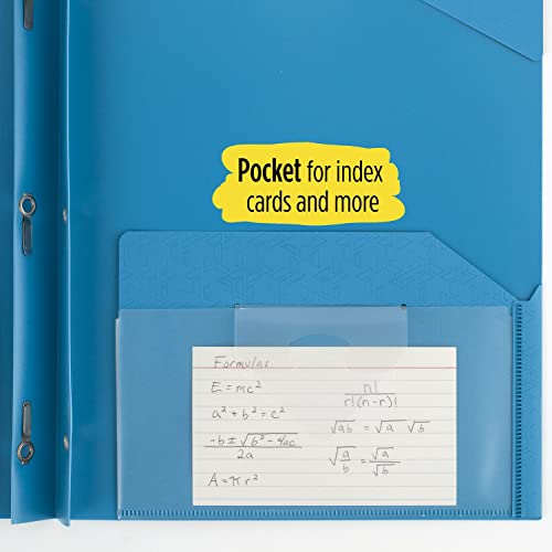 Five Star 2-Pocket Folder, Plastic Folder With Stay-Put Tabs And Prong Fasteners, Fits 3-Ring Binder, Holds 8-1/2" X 11" Paper, Writable Label, Tidewater Blue (72107) #TOP4