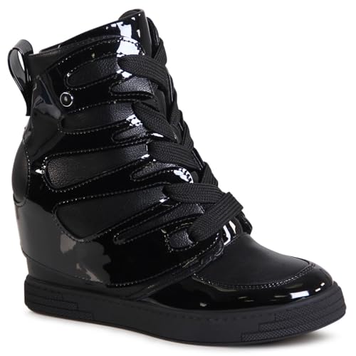 topschuhe24 2906 Damen Keilabsatz Stiefeletten Plateau Halbstiefel, Farbe:Schwarz, Größe:40 EU