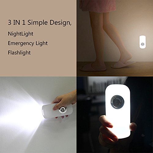 Image of 3-in-1 LED Night Light with Motion Sensor & Flashlight, Rechargeable Emergency Light, Auto Sensing Portable Wall Mount - White