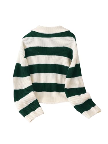 WDIRARA Girl's Striped Sweater Collar Long Sleeve Pullover Letter Patched Knitted Top2